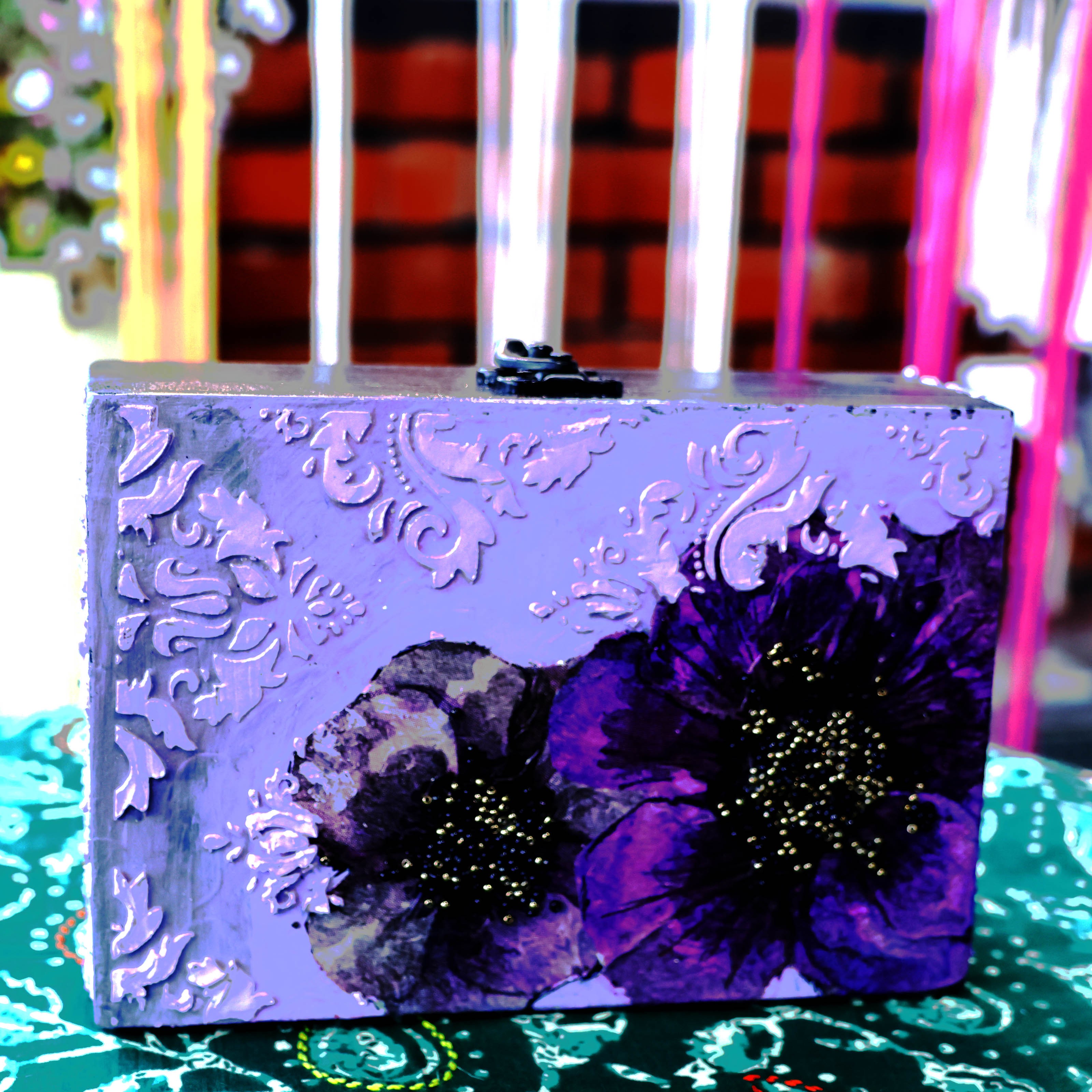 Lavender Embossed Floral Wooden Organizer Box