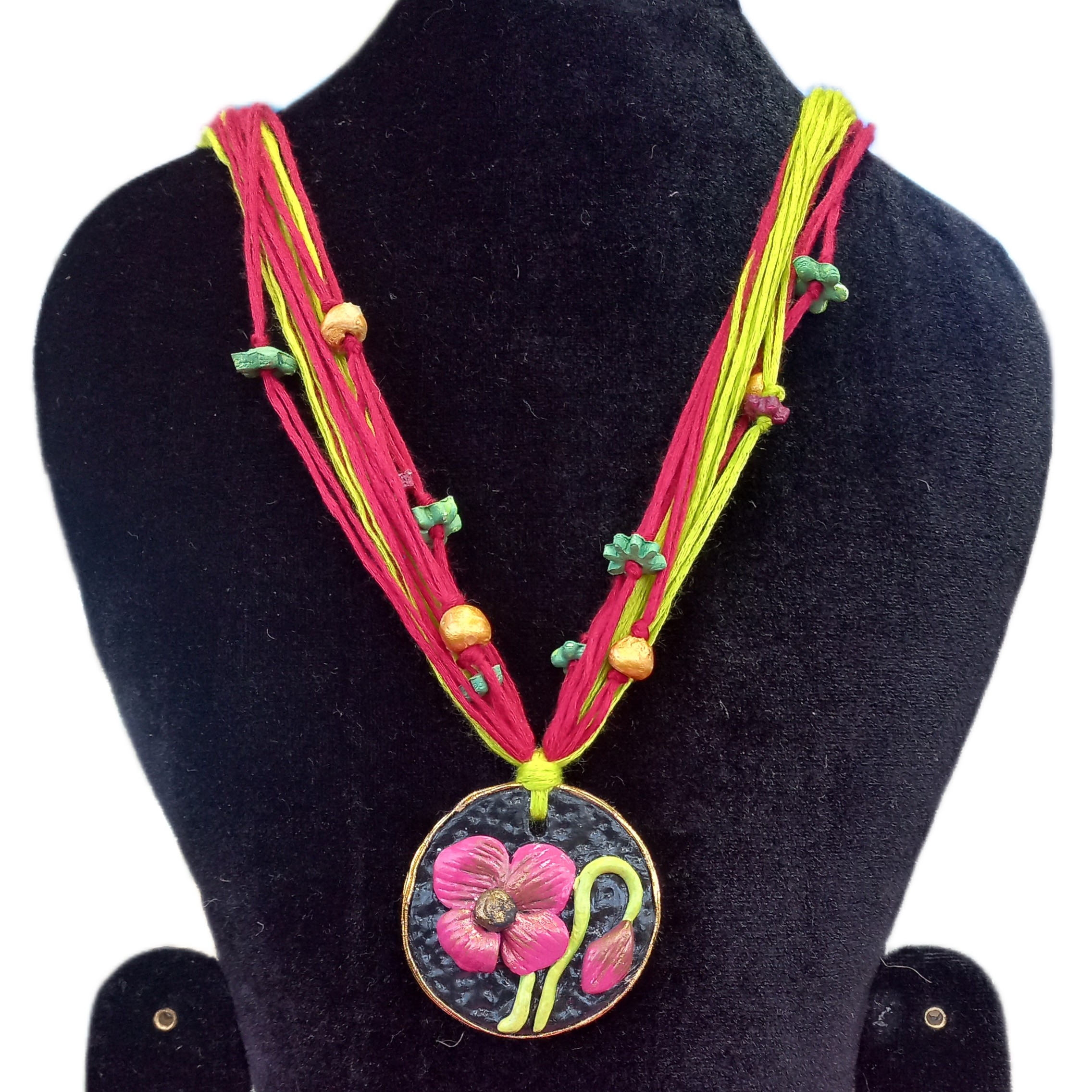Handmade “Pink Bloom” Multi-Strand Floral Pendant Necklace