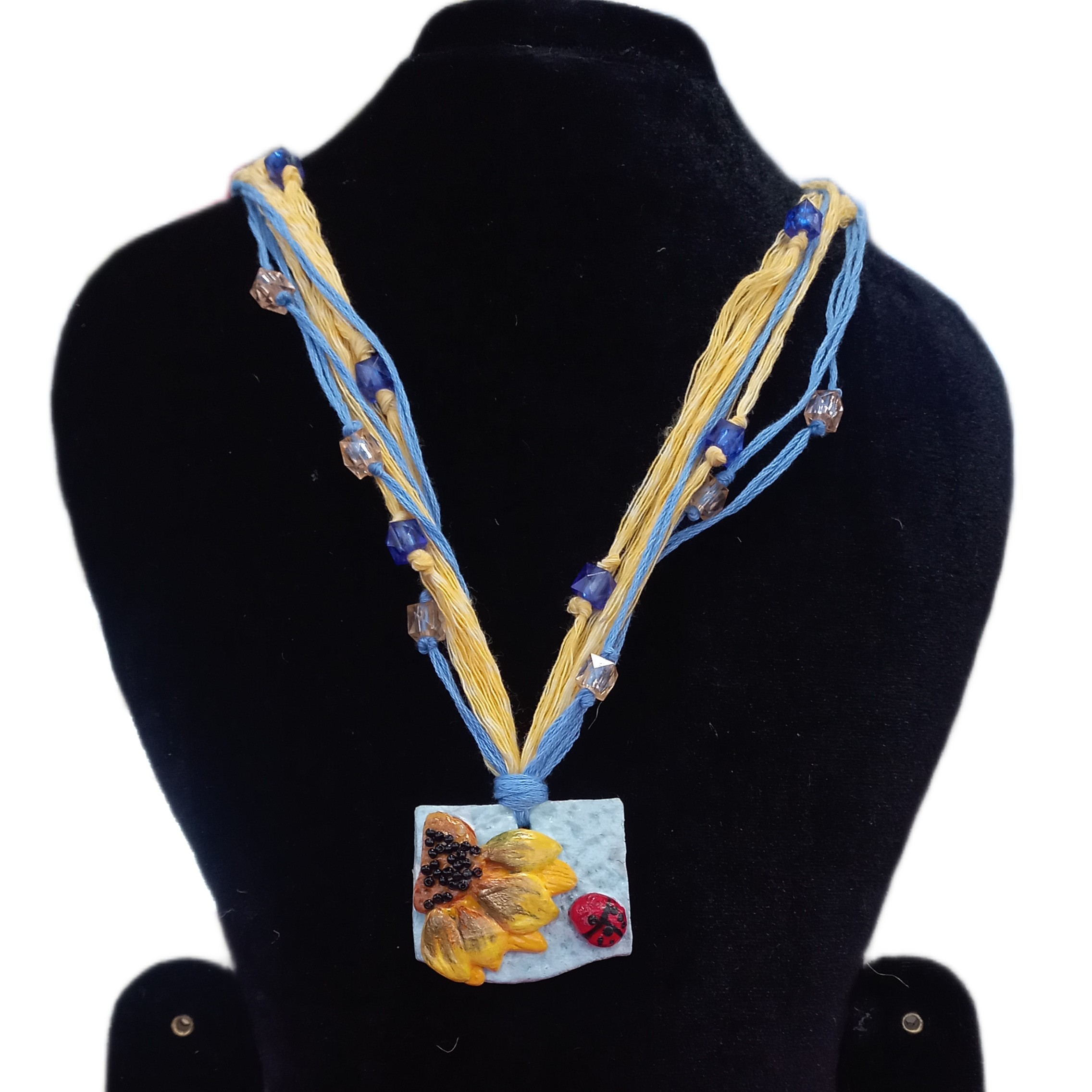 “Sunshine Bloom” – Artisan Sunflower Clay Pendant Necklace