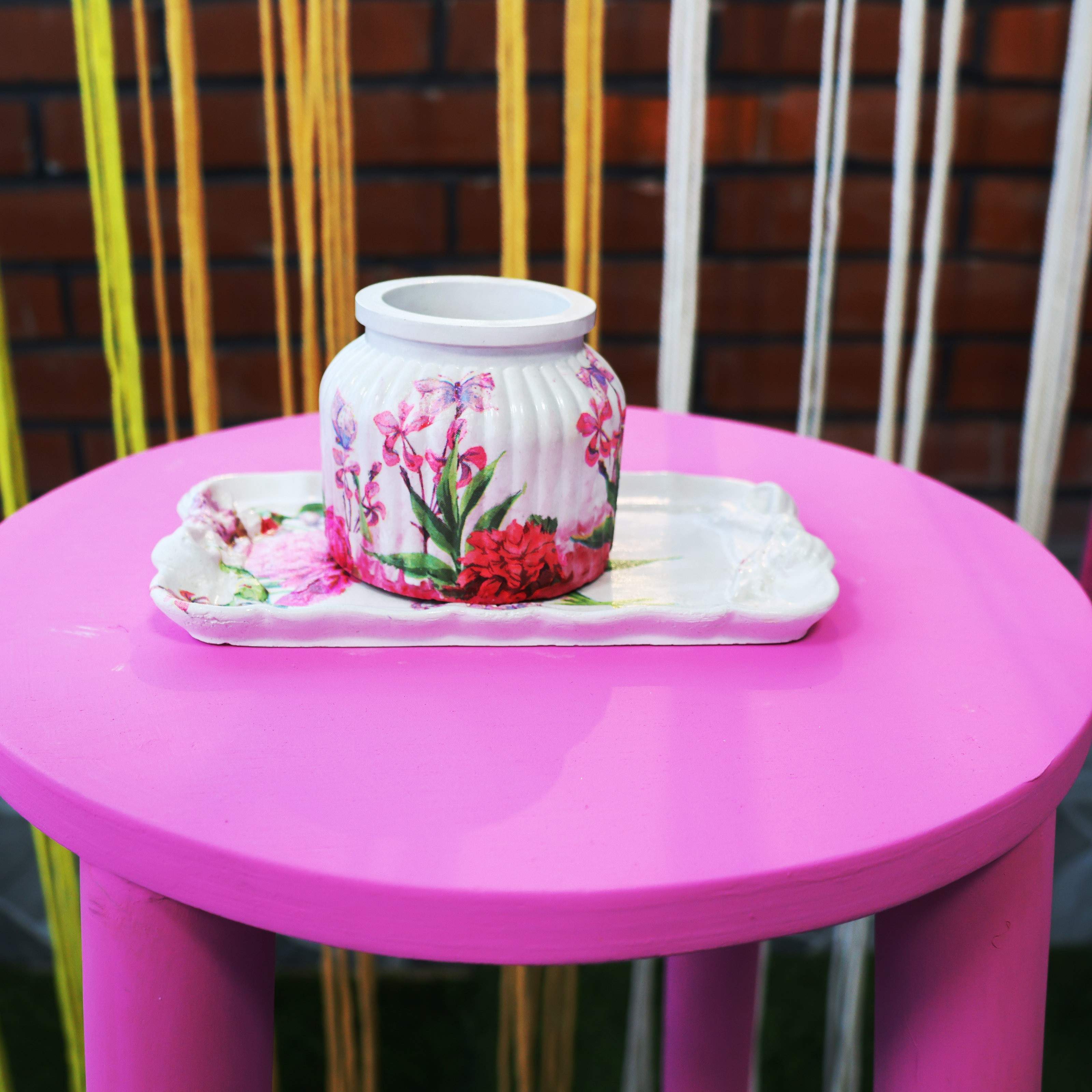 “Floral Elegance” Ceramic Jar Organizer with Tray