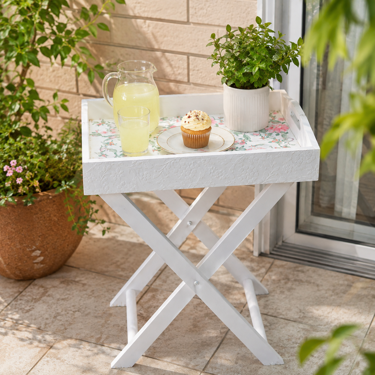 Handcrafted Floral Folding Tray Table