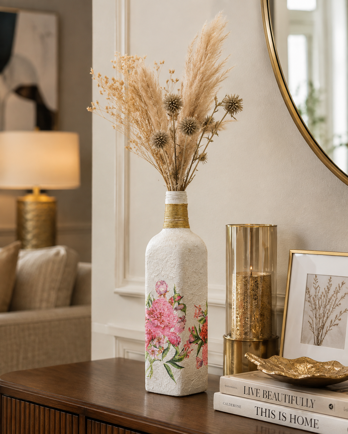 Handcrafted Floral Textured Glass Bottle Vase