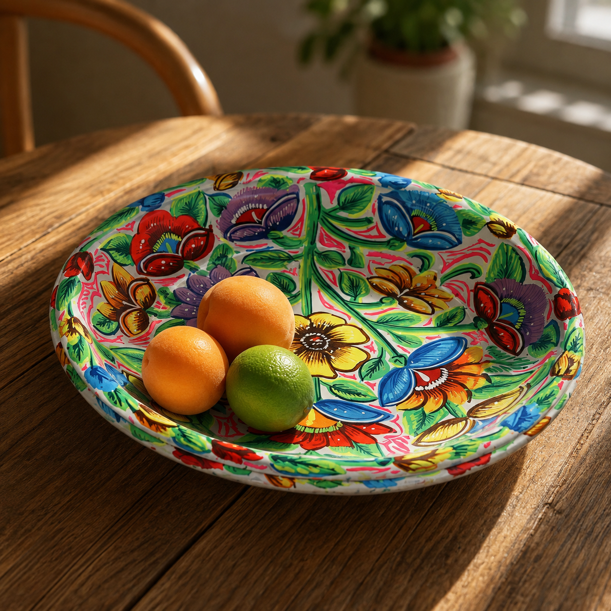 Hand-Painted Floral Decorative Tray (Large)