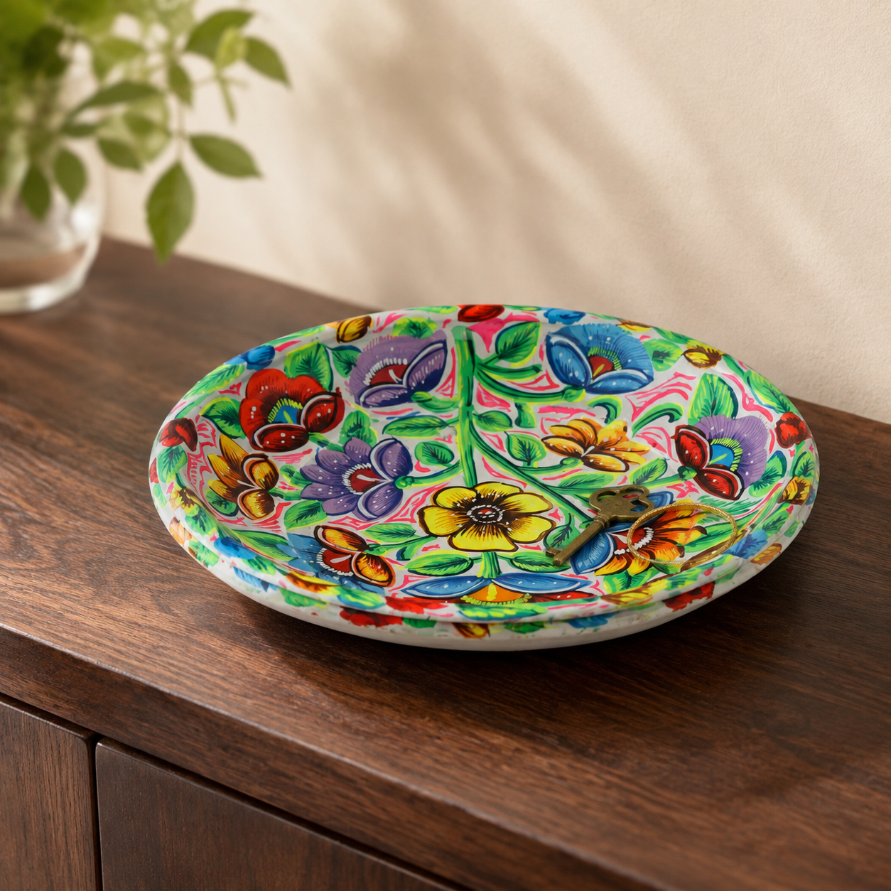 Hand-Painted Floral Decorative Tray (Small)