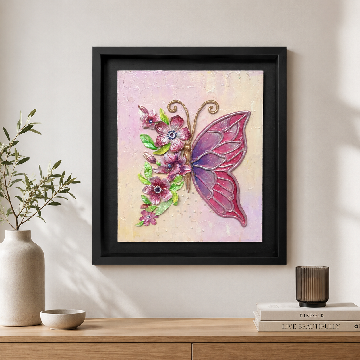 Handcrafted Floral Butterfly 3D Wall Art