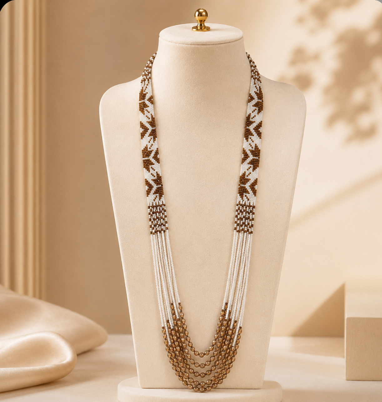 Handcrafted Ivory & Bronze Botanical Multi-Strand Necklace