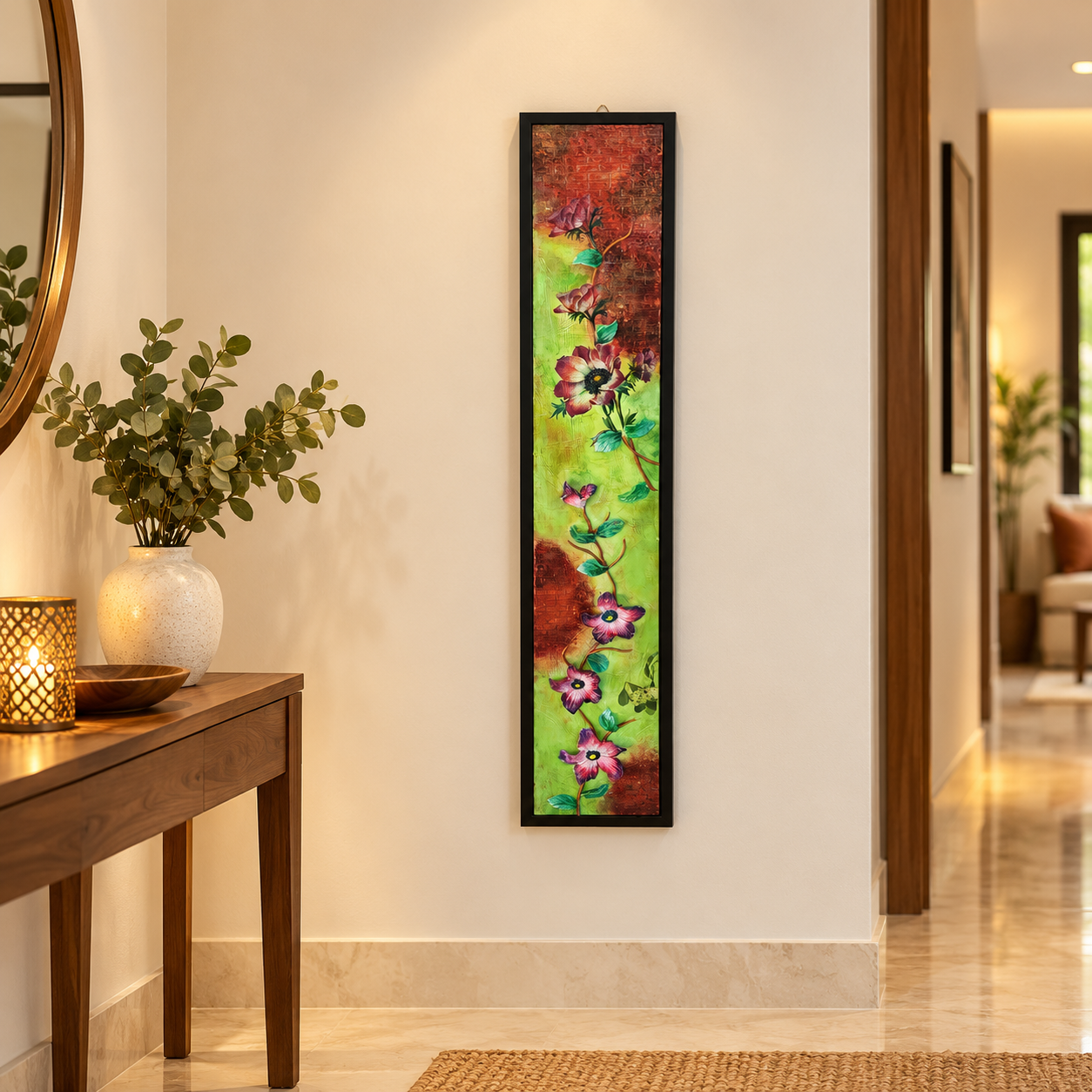 Hand-Painted Vertical Floral Garden Wall Art