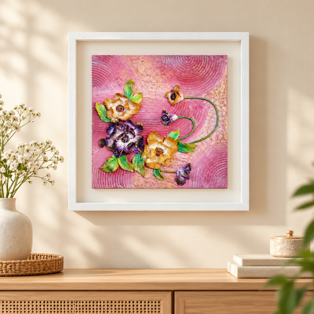 Blush Bloom Handcrafted Textured Floral Wall Art