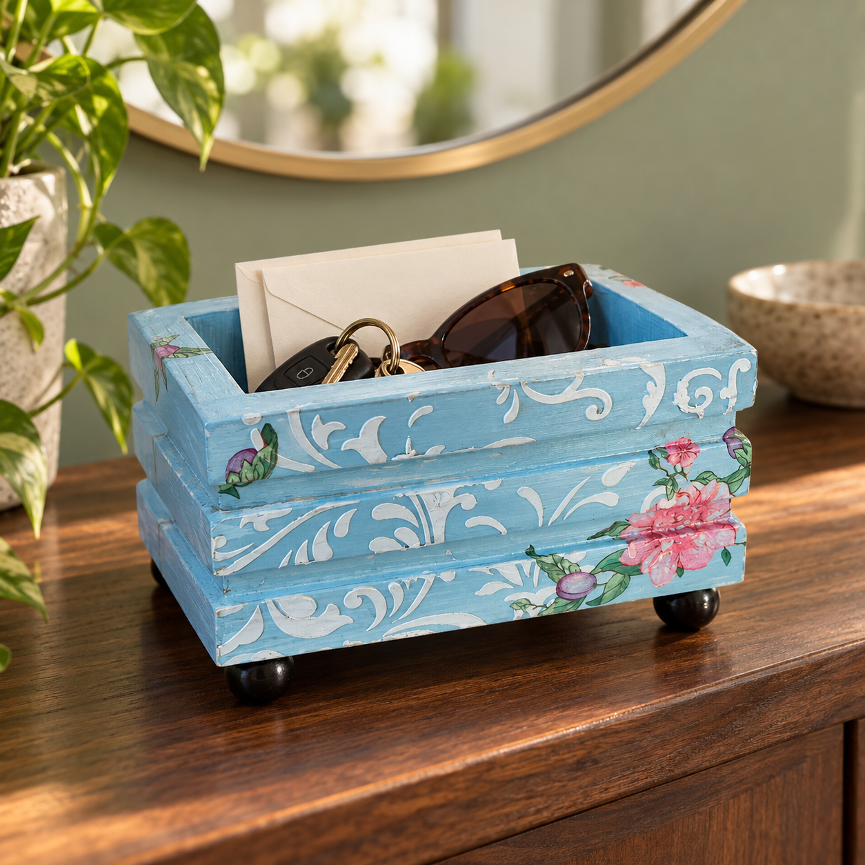 Floral Charm Footed Organizer Box